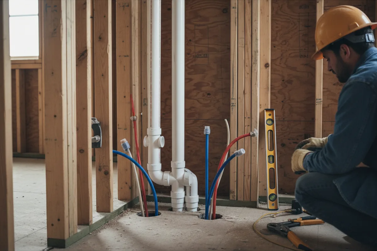 Drain and supply rough-in during Sump Pump Repair in Lower Lake